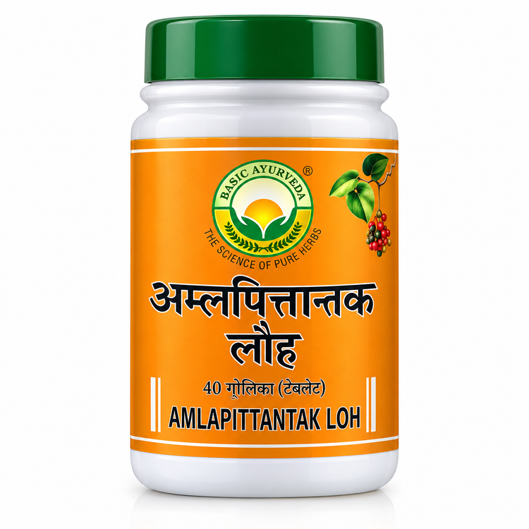 Basic Ayurveda Amalpitanytak Loh 40 Tablet | Helpful for Acidity | Helpful in Gastritis | Helpful in Vomiting | Helpful in Abdominal Pain.