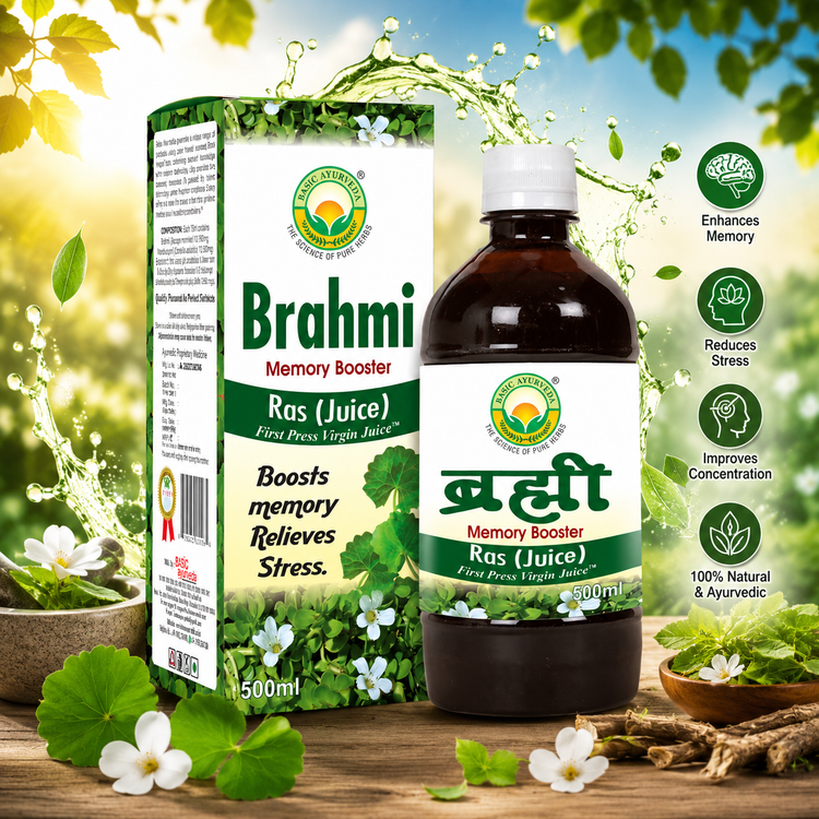 Basic Ayurveda Brahmi Ras (Juice)Memory Booster | Herbal Juice | Improve concentration | Improve the retention of memory | Prevent epilepsy attacks | Active sense of humor | Improve mental cognition.