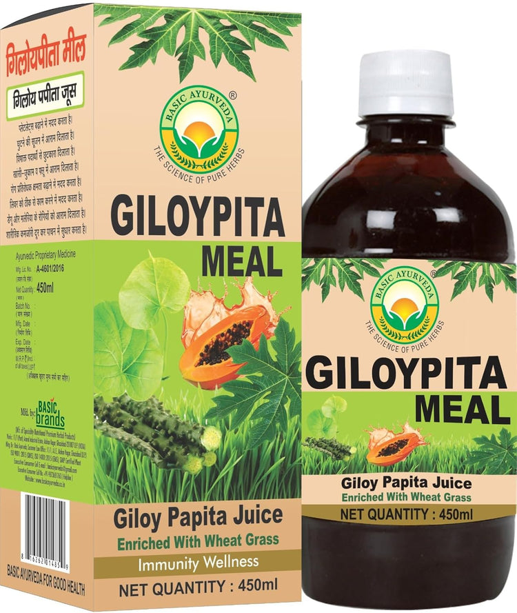 Basic Ayurveda GiloyPita Meal 450 ml | Giloy Papita Juice with Wheat Grass | Ayurvedic Immunity Booster & Daily Wellness Health Drink