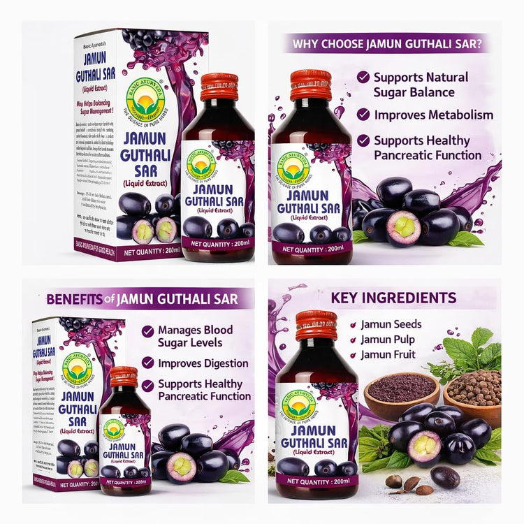 Basic Ayurveda Jamun Guthali Sar Liquid Extract, Sugar Management Support, Herbal Supplement, 200ml