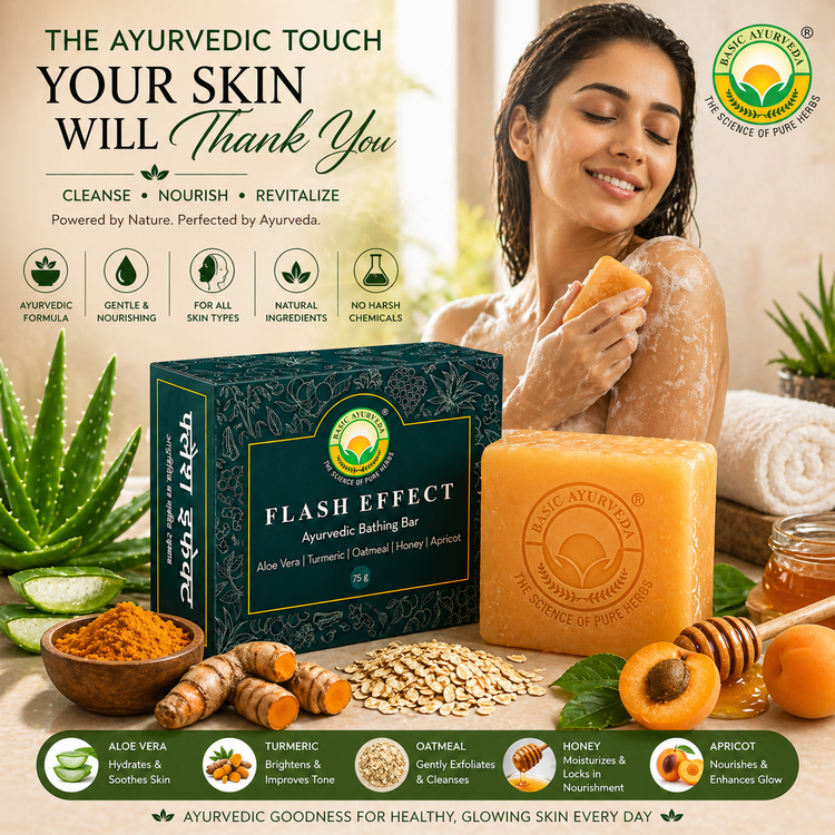 Basic Ayurveda Flash Effect Herbal Bathing Bar Soap 75 gm | Ayurvedic Gel-Based Body Cleanser | Refreshing Herbal Skin Care Soap for Daily Use