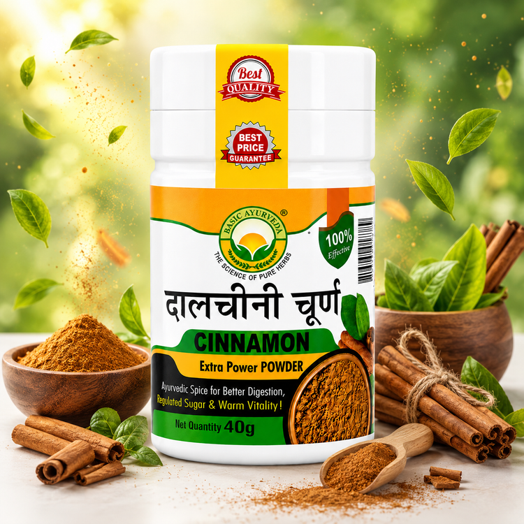 Basic Ayurveda Cinnamon Powder 40 gm| Pure Dalchini Churna | Extra Power Herbal Spice Powder | Supports Digestion, Metabolism & Gut Health | Natural Ayurvedic Masala | Sugar Balance & Warm Vitality Support