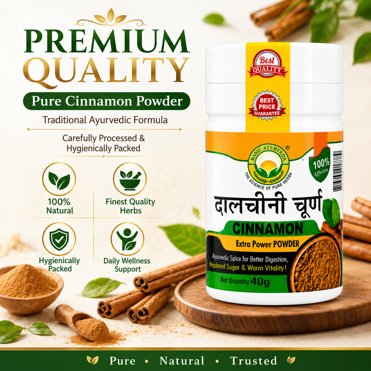 Basic Ayurveda Cinnamon Powder 40 gm| Pure Dalchini Churna | Extra Power Herbal Spice Powder | Supports Digestion, Metabolism & Gut Health | Natural Ayurvedic Masala | Sugar Balance & Warm Vitality Support