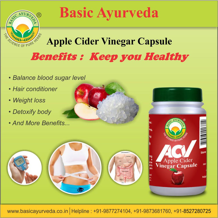 Basic Ayurveda ACV(Apple Cider Vinegar) (40 Capsules) | Enriched with the goodness of apples | Known to improve digestion | Beneficial for skin health | Helps to balance the blood sugar levels | Maintain the blood pH levels.