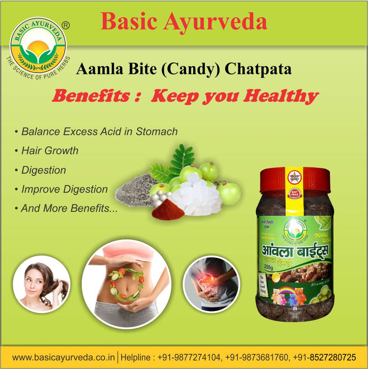 Basic Ayurveda Amla Bite (Gooseberry) Chatpata Candy 250 Gram | Contains amla which is a good source of vitamin C | Amla is beneficial in treating eyesight problems | Good for digestion | Helps in boosting immunity | Improves digestive system.