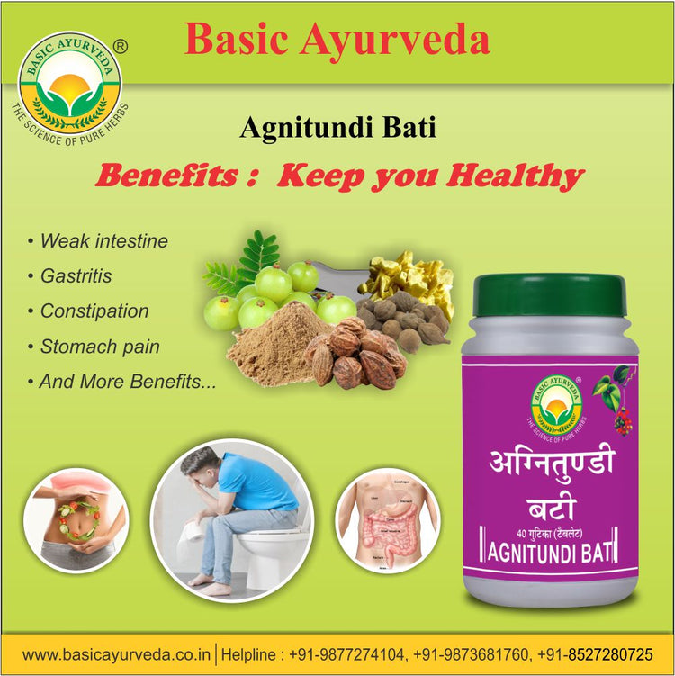 Basic Ayurveda Agnitundi Bati 40 Tablet | Helpful for weak intestine | Helpful for gas-related problem | Helpful in gas, flatulence, and constipation | Helpful in stomach pain.