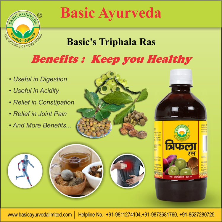 Basic Ayurveda Basic's Triphala Ras  | All types of health problems | Ayurvedic Juice Good For Health | Useful in Hair Loss Problem | Immunity Booster | Relief in Joint Pain | Improve Appetite  | Relief in Constipation.