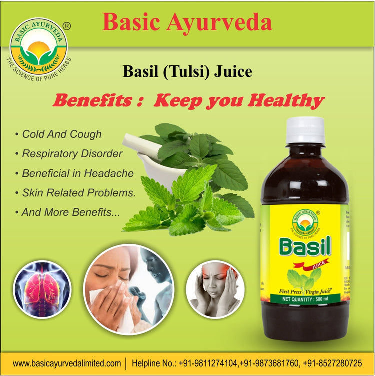 Basic Ayurveda Basil (Tulsi) Juice | 100% Organic Natural Herbal Juice | Helps Boost Immunity | Tulsi | Improve digestion | Blood purifier | skin related problems | Useful in Mouth Infection.