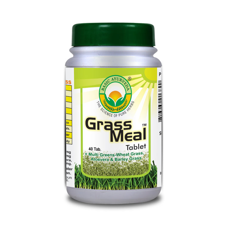 Basic Ayurveda  Grass Meal Tablet (40 Tablet) | Fatigure | General weakness | Weight loss | Body Cleanser | Muscles Rebuilder | Natural source of energy |