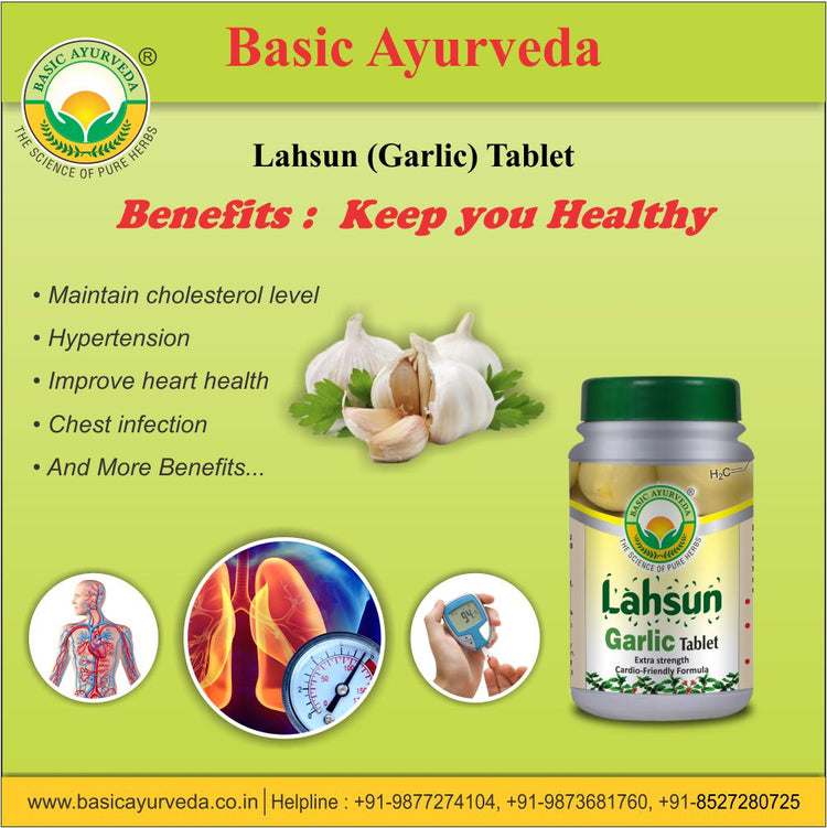 Basic Ayurveda  Lahsun (Garlic) Tablet (40 Tablet) | Helps to Maintain cholesterol level | Helpful for hypertension | Helps to Improve heart health | Helps to Improve heart health |