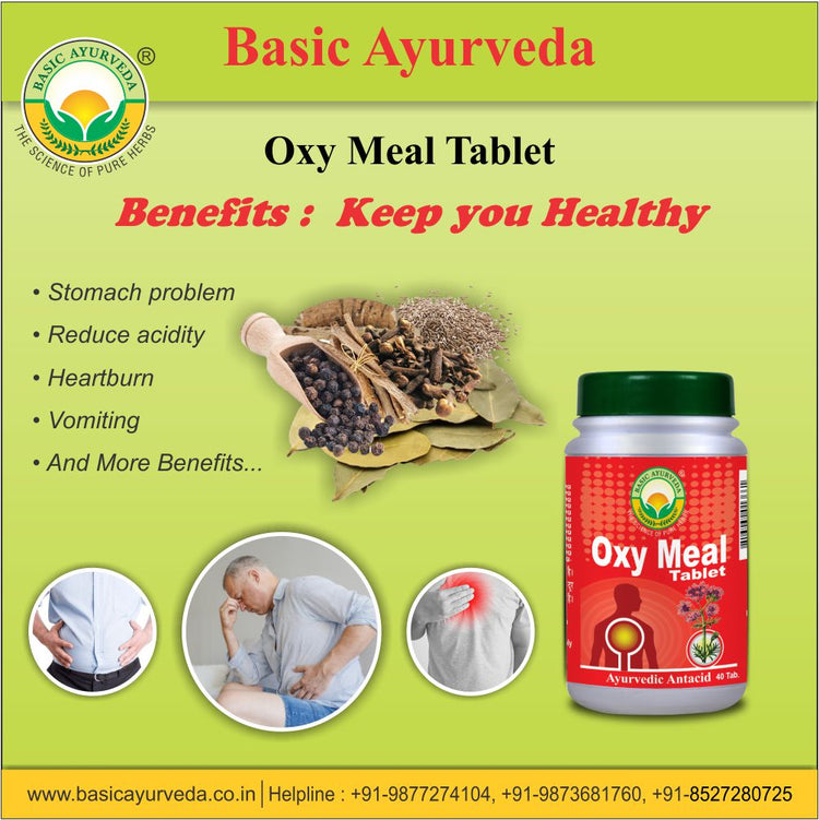 Basic Ayurveda  Oxy Meal Tablet (40 Tablet) | Helpful for All type of stomach problem | Helps to Reduce acidity | Helpful for  heartburn | Helpful in vomiting.