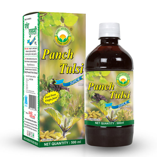 Basic Ayurveda Panch Tulsi Juice (Ras) |  | Reduce Stress | Immunity Booster | Control blood Sugar level | Helpful in cough & cold | Anti-Allergies Properties.