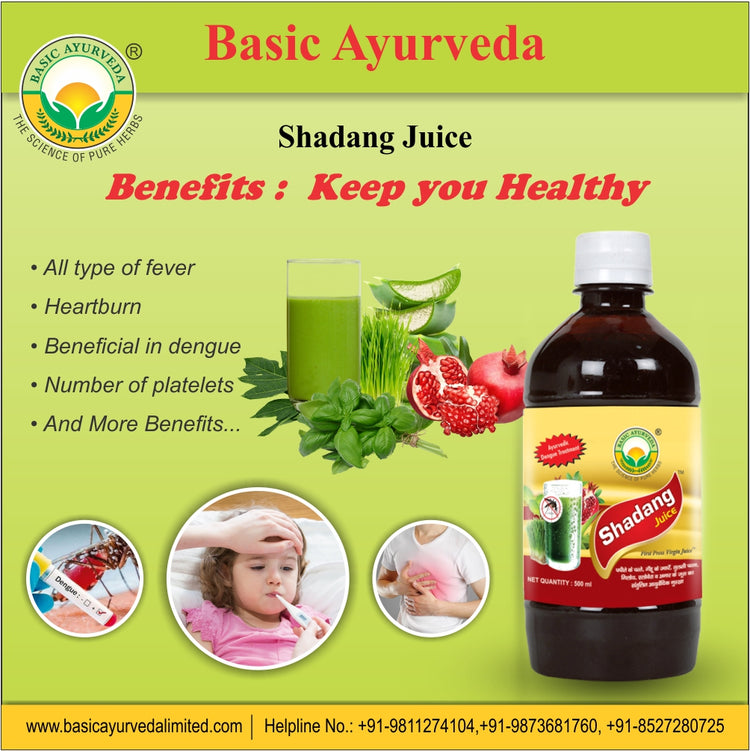 Basic Ayurveda Shadang Juice  | Useful in all type of skin problem | Increase the number of platelets | Helpful in Heartburn | Beneficial in Dengue | Useful in all type of Fever like Flu, Viral, Malarial Fever.