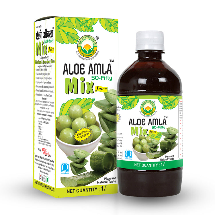 Basic Ayurveda Aloe Amla 50-Fifty Mix Juice |  Aloe Amla 50-Fifty Mix Juice | Boosts Immunity | No Added Sugar | Weight Management | Beauty Needs | Helps Flush Out Toxins.