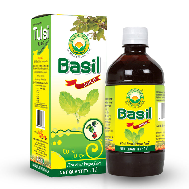 Basic Ayurveda Basil (Tulsi) Juice | 100% Organic Natural Herbal Juice | Helps Boost Immunity | Tulsi | Improve digestion | Blood purifier | skin related problems | Useful in Mouth Infection.