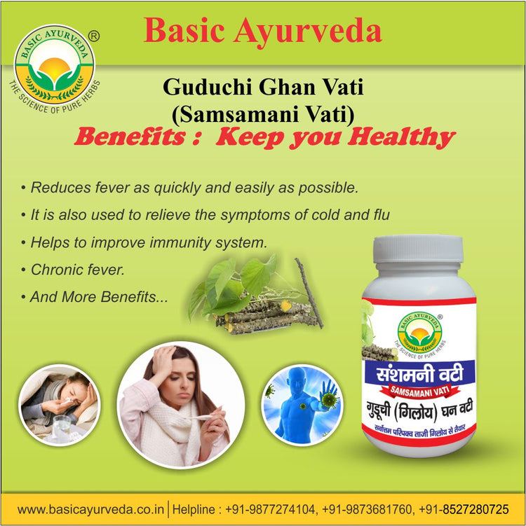 Basic Ayurveda Guduchi Giloy Ghan Vati (Samshamani Vati) (60 Tablet)