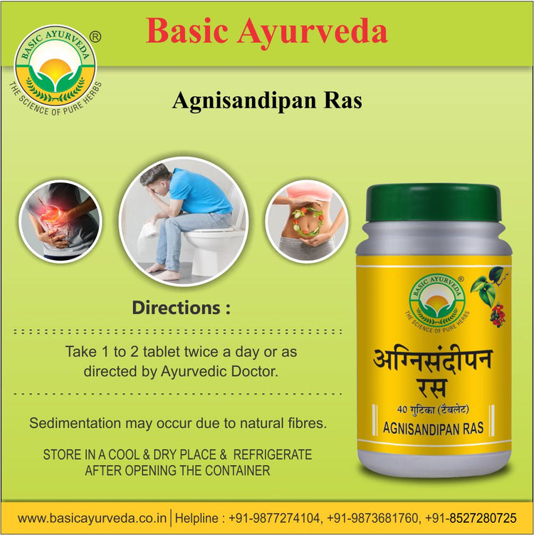 Basic Ayurveda Agnisandipan Ras 40 Tablet | Helpful for Acidity | Helpful for Constipation | Helpful for stomach related problems | Helps to Improve Digestion | Bloating.