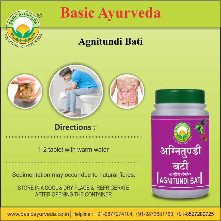 Basic Ayurveda Agnitundi Bati 40 Tablet | Helpful for weak intestine | Helpful for gas-related problem | Helpful in gas, flatulence, and constipation | Helpful in stomach pain.