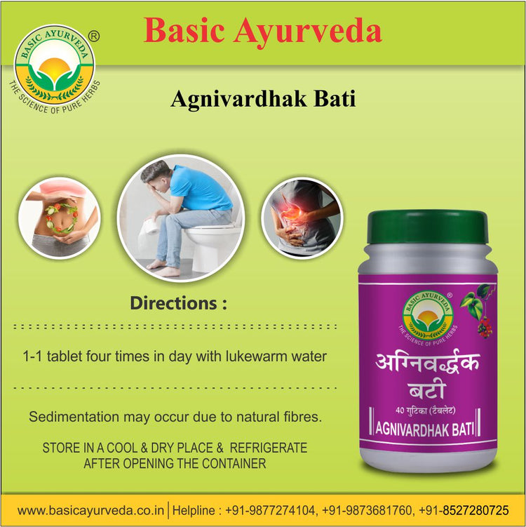 Basic Ayurveda Agnivardhak Bati 40 Tablet | Helps cure indigestion | Increases appetite | Relieves bloating of stomach | Helps cure anorexia | Gives relief from constipation | Helps in relieving flatulence.