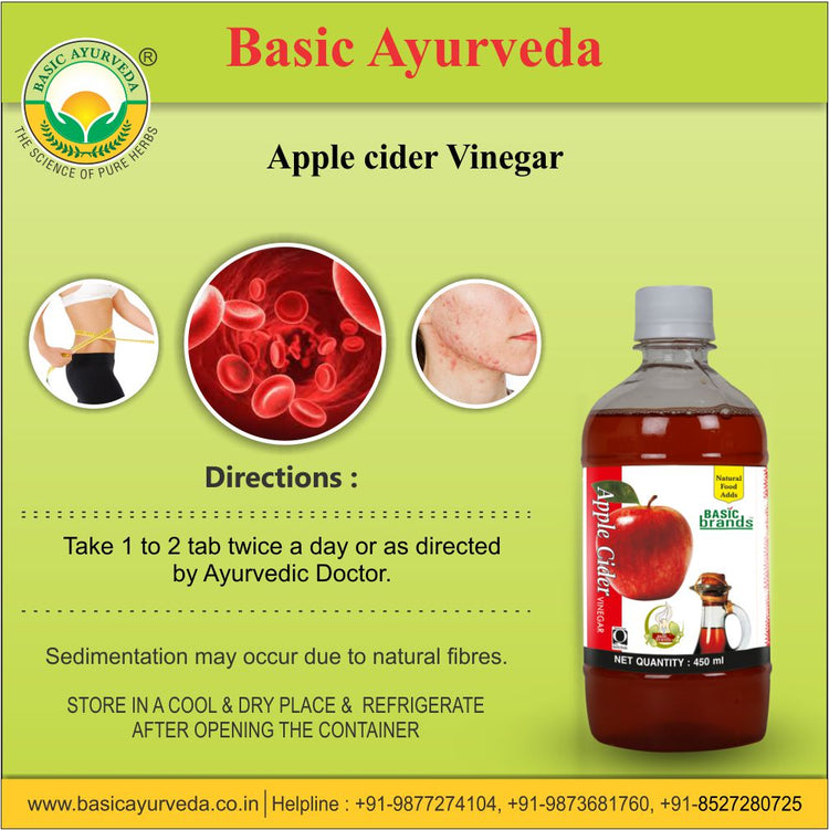 Basic Ayurveda Apple cider Vinegar 450ml |Helps to Detoxify the body | Helps in weight loss | Helpful in an allergic reaction |Helpful to Balance blood sugar level | Improves Digestion.