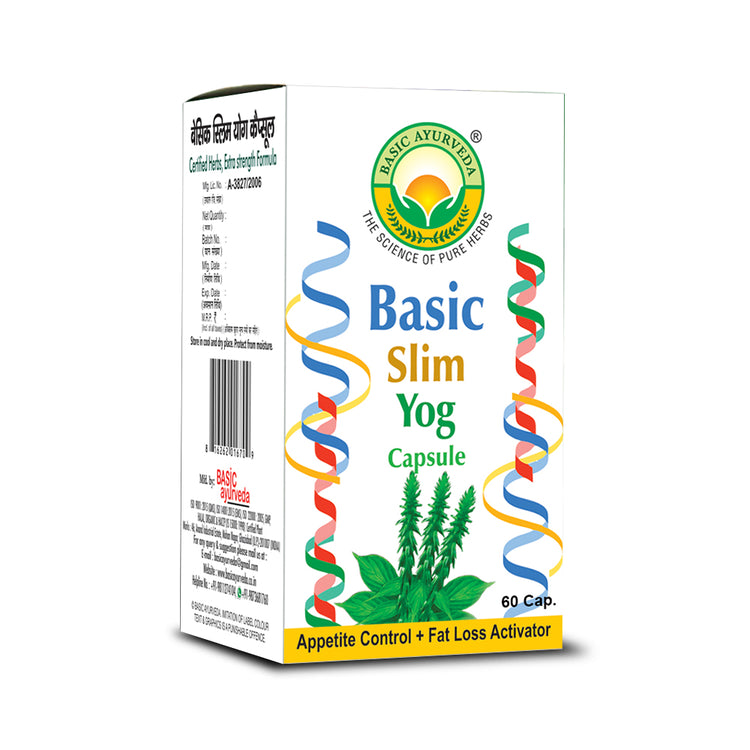 Basic Ayurveda Basic Slim Yog Capsule (60 Capsules) | Reduce extra fat and belly fat | Helpful in obesity and improves digestion | Helpful in oedema and boosts immunity | Helps to reduce weight naturally.