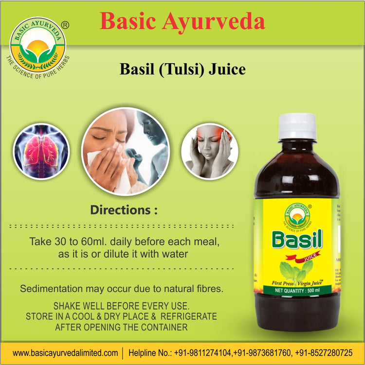 Basic Ayurveda Basil (Tulsi) Juice | 100% Organic Natural Herbal Juice | Helps Boost Immunity | Tulsi | Improve digestion | Blood purifier | skin related problems | Useful in Mouth Infection.