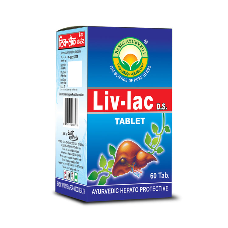 Basic Ayurveda  Liv-Lac Tablet (60 Tablet) | Helpful for Fatty liver | Helpful for Alcoholic liver problems | Helps to Protects the liver against alcohol infection | Helps to  Improve digestion & metabolism.