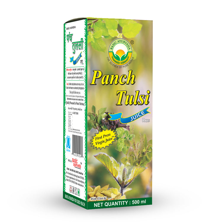 Basic Ayurveda Panch Tulsi Juice (Ras) |  | Reduce Stress | Immunity Booster | Control blood Sugar level | Helpful in cough & cold | Anti-Allergies Properties.