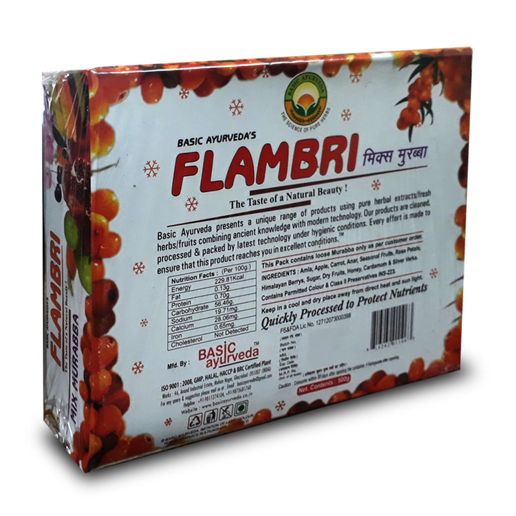 Basic Ayurveda  Flambri Mix Murabba 500 Gram | Helpful in physical weakness | Helpful in mental weakness | Helps to Improve memory | Helpful in constipation.