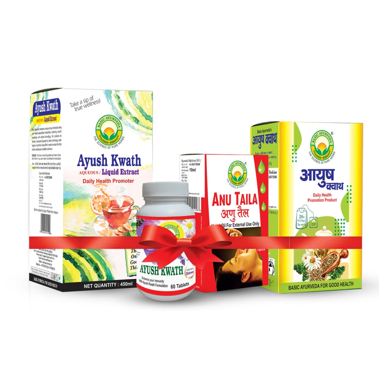 BASIC AYURVEDA Ayush Kwath Immunity Kit | Combo Pack Of Immunity Booster | Include Packaging (Ayush Kwath Liquid Extract, Ayush Kwath Tablet, Anu Taila, Ayush Kwath Infusion/Tea Bags) | A Powerful Blend Of Ingredients Extra Strength Formula