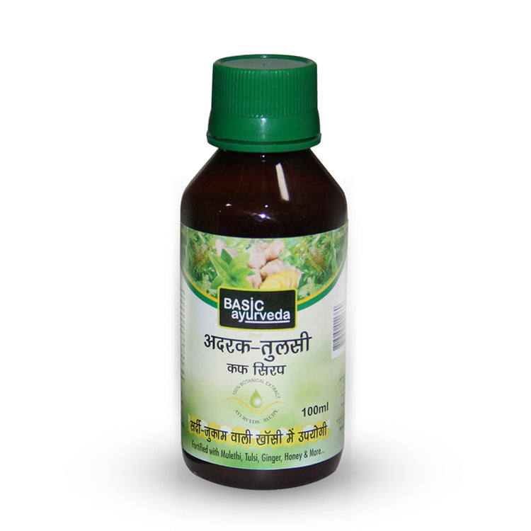 Basic Ayurveda Adrak Tulsi Cough Syrup 100ml | Boost Immunity | Useful in sore throat | Useful in Mild Fever | Fight against infection.