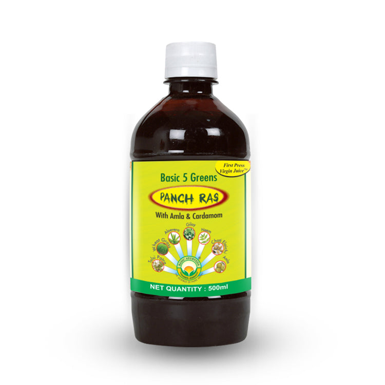 Basic Ayurveda Basic 5 Green Panch Ras |  Juice | Improve Immunity| Energetic Drink | Anti Hair Fall | Maintain Cholesterol Level | Beneficial in Stomach Problems.