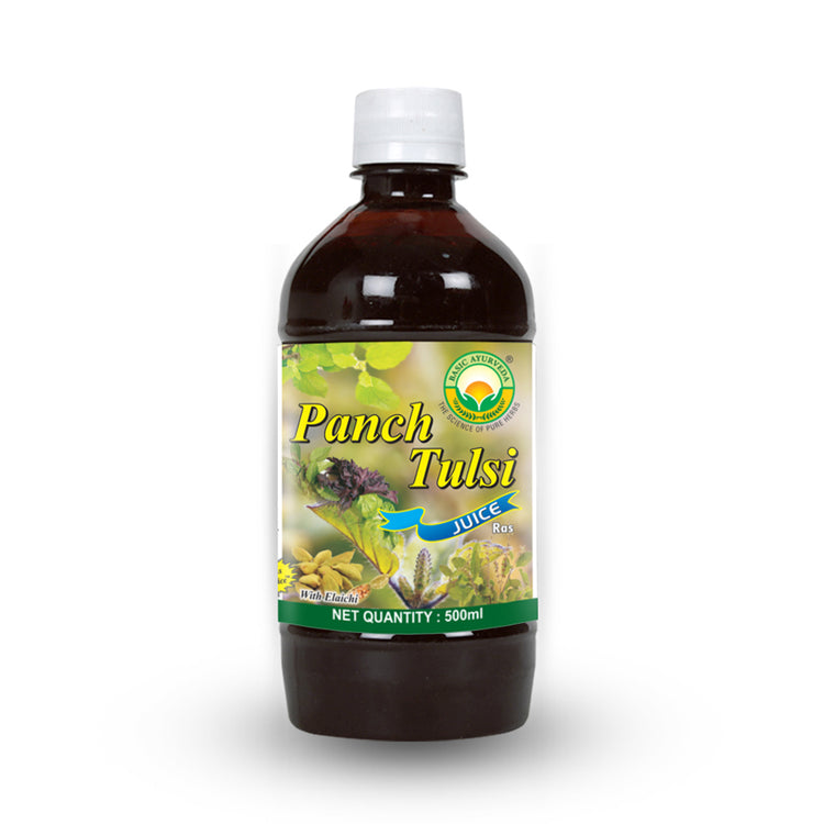 Basic Ayurveda Panch Tulsi Juice (Ras) |  | Reduce Stress | Immunity Booster | Control blood Sugar level | Helpful in cough & cold | Anti-Allergies Properties.