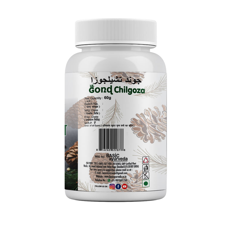 Basic Ayurveda Gond Chilgoza (Pine Nut Gum) | A Raw Herbs, With The Goodness Of Chilgoze / Chilgoja | Made With Dry Fruit (Pine Nuts) Botanical Gum | Herbal Intake Used For A Healthy Life.