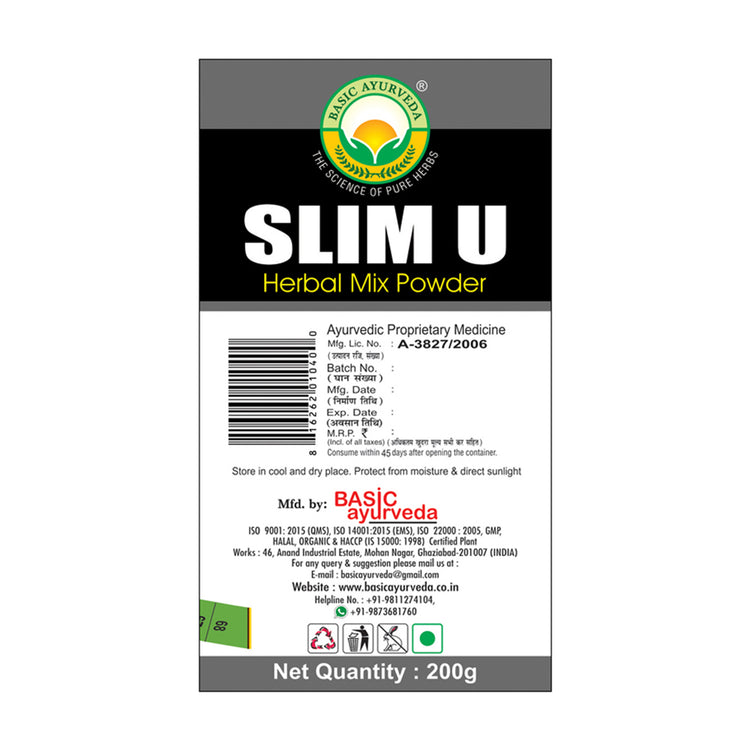 Basic Ayurveda Slim U Herbal Mix Powder 200 Gram