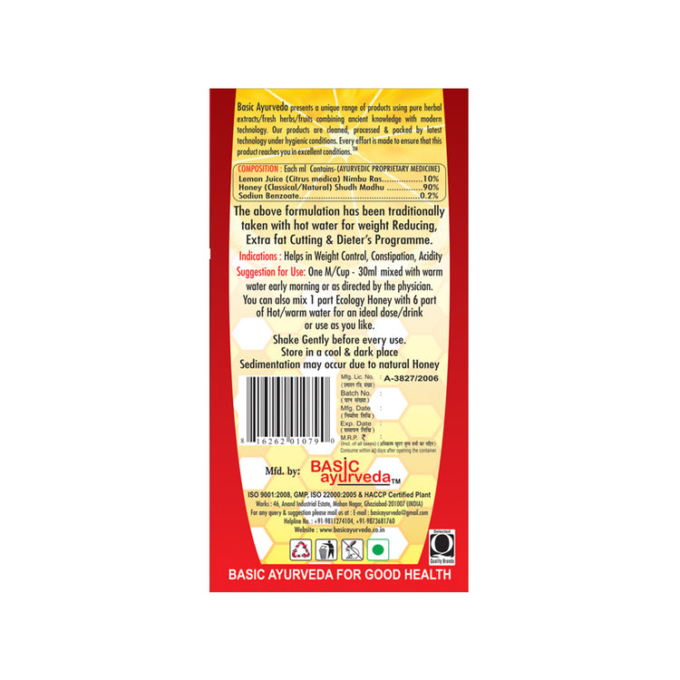 Basic Ayurveda Ecology Honey (Lemon & Honey) 500 G