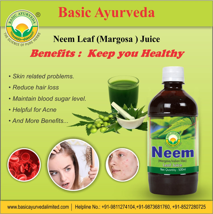 Basic Ayurveda Neem Leaf (Margosa ) Juice 500 M | Improve body mechanism | Reduce Skin disorder | Reduce Hair loss | Improve Skin Tone | Maintain Blood Sugar.