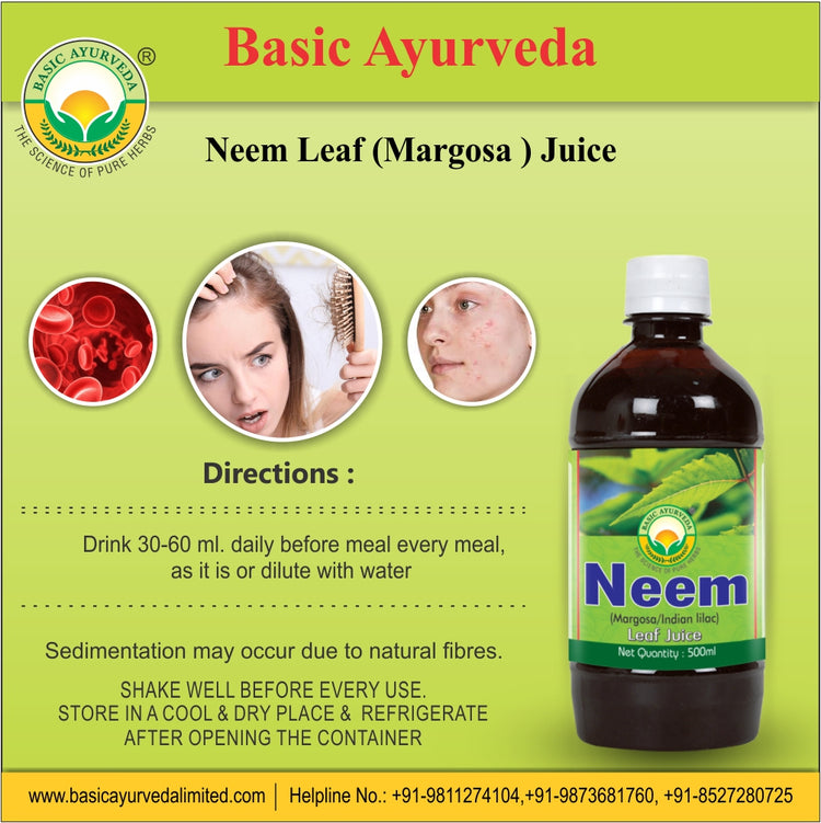 Basic Ayurveda Neem Leaf (Margosa ) Juice 500 M | Improve body mechanism | Reduce Skin disorder | Reduce Hair loss | Improve Skin Tone | Maintain Blood Sugar.