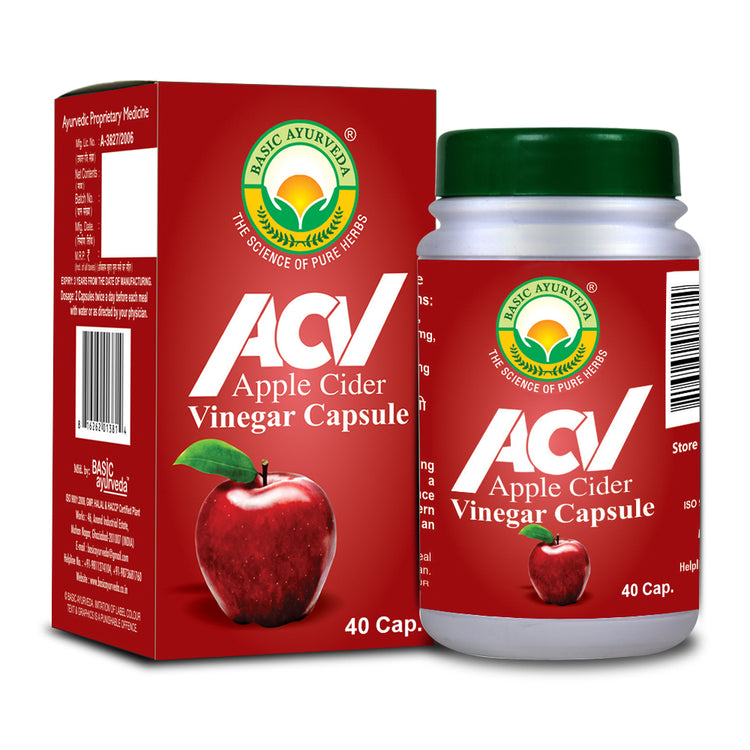 Basic Ayurveda ACV(Apple Cider Vinegar) (40 Capsules) | Enriched with the goodness of apples | Known to improve digestion | Beneficial for skin health | Helps to balance the blood sugar levels | Maintain the blood pH levels.
