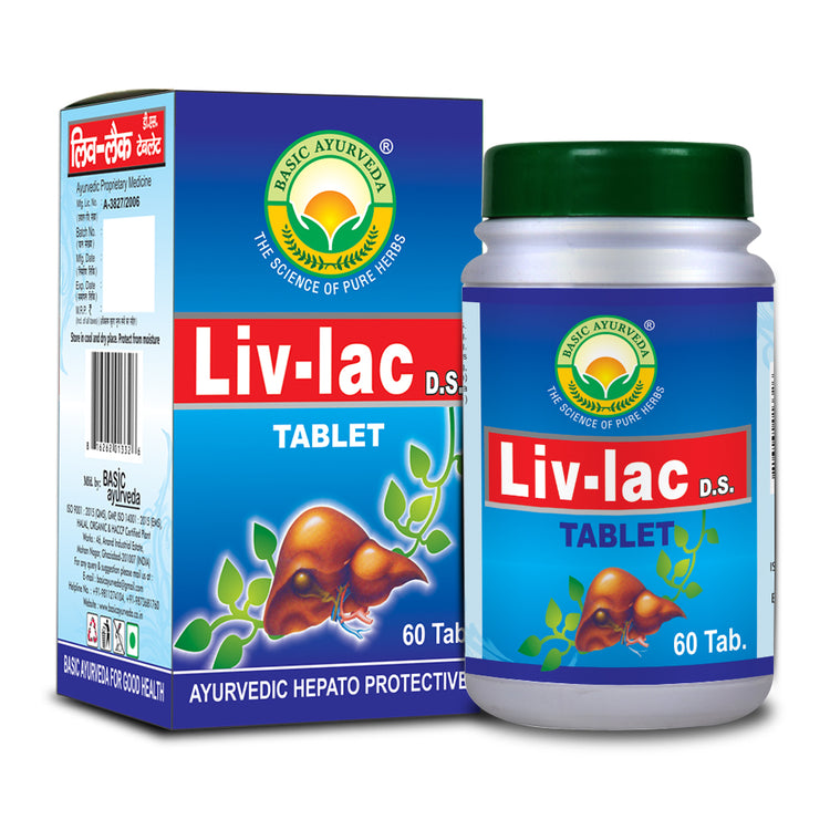 Basic Ayurveda  Liv-Lac Tablet (60 Tablet) | Helpful for Fatty liver | Helpful for Alcoholic liver problems | Helps to Protects the liver against alcohol infection | Helps to  Improve digestion & metabolism.