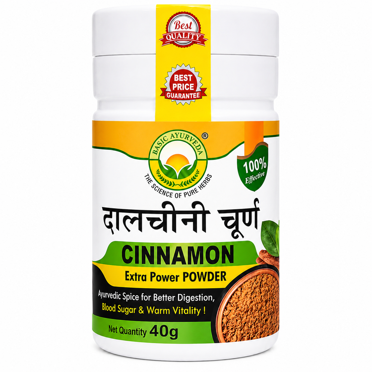 Basic Ayurveda Cinnamon Powder 40 gm| Pure Dalchini Churna | Extra Power Herbal Spice Powder | Supports Digestion, Metabolism & Gut Health | Natural Ayurvedic Masala | Sugar Balance & Warm Vitality Support