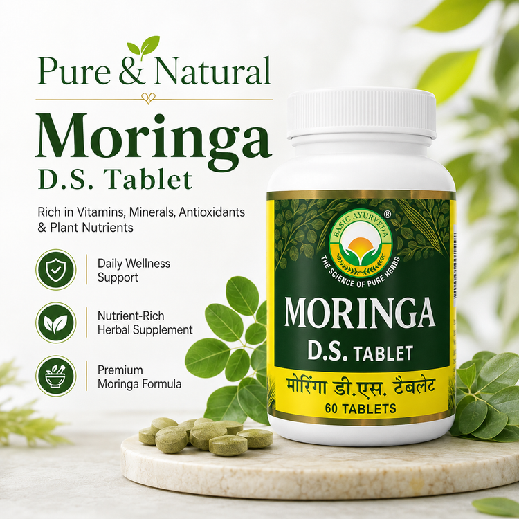 Basic Ayurveda Moringa D.S. Tablets 500mg | Pure Sahjan (Moringa Oleifera) Herbal Ayurvedic Supplement | Moringa Leaf Tablets for Men & Women | Daily Wellness Nutrition Supplement | 60 Tablets