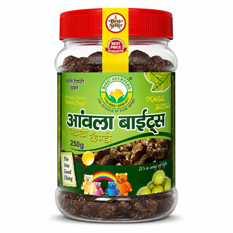 Basic Ayurveda Amla Bite (Gooseberry) Chatpata Candy 250 Gram | Contains amla which is a good source of vitamin C | Amla is beneficial in treating eyesight problems | Good for digestion | Helps in boosting immunity | Improves digestive system.
