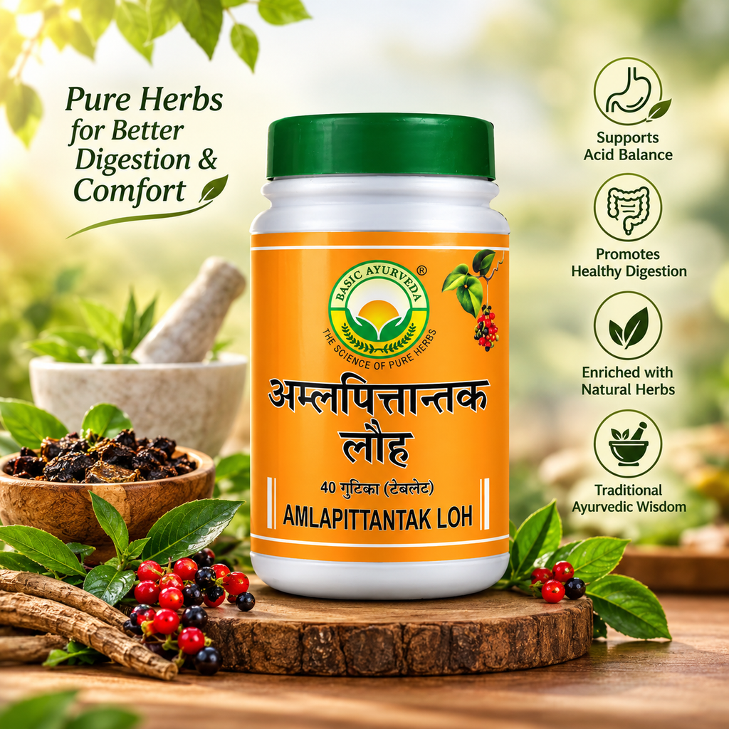 Basic Ayurveda Amalpitanytak Loh 40 Tablet | Helpful for  Acidity | Helpful in Gastritis | Helpful in Vomiting | Helpful in Abdominal Pain.