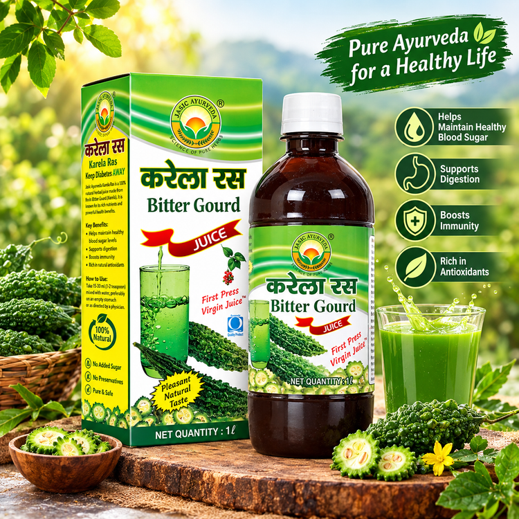 Basic Ayurveda Bitter Gourd(Karela) Juice |  |  Immunity and Digestion Booster |  Helps in maintaining blood sugar level | Helps in weight loss | Useful for glowing skin |  Control Cholesterol Level.