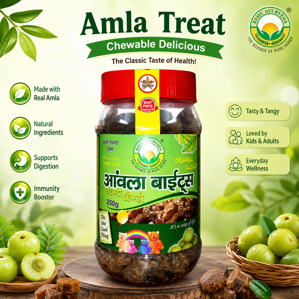 Basic Ayurveda Amla Bite (Gooseberry) Chatpata Candy 250 Gram | Contains amla which is a good source of vitamin C | Amla is beneficial in treating eyesight problems | Good for digestion | Helps in boosting immunity | Improves digestive system.