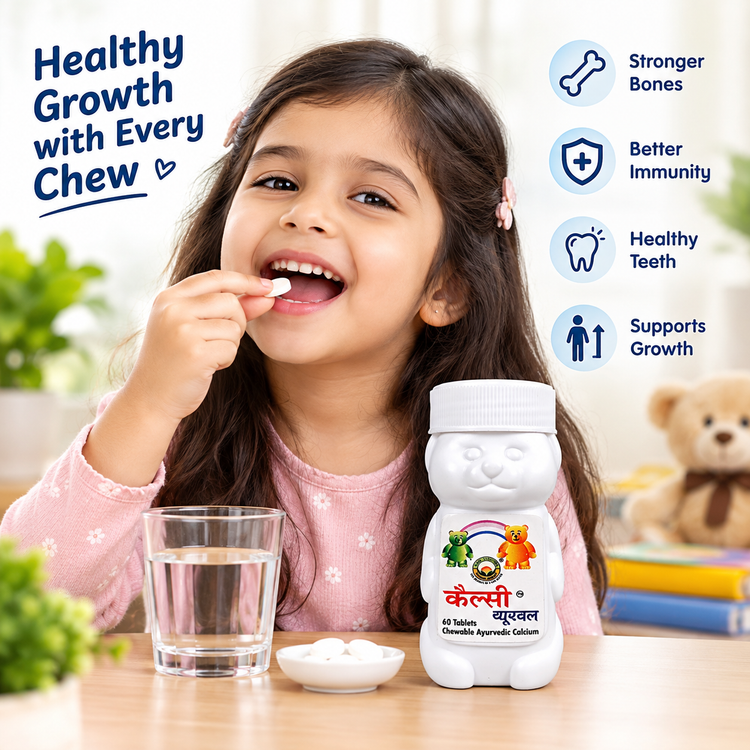 Basic Ayurveda  Calci Yog Tablet (60 Tablet) | Helpful in Calcium deficiency | Brighten Yellow Teeth | Strengthen Brittle Nails | Maintain Strong Bones | Fatigue | Muscle Cramps  | Joint Pains.