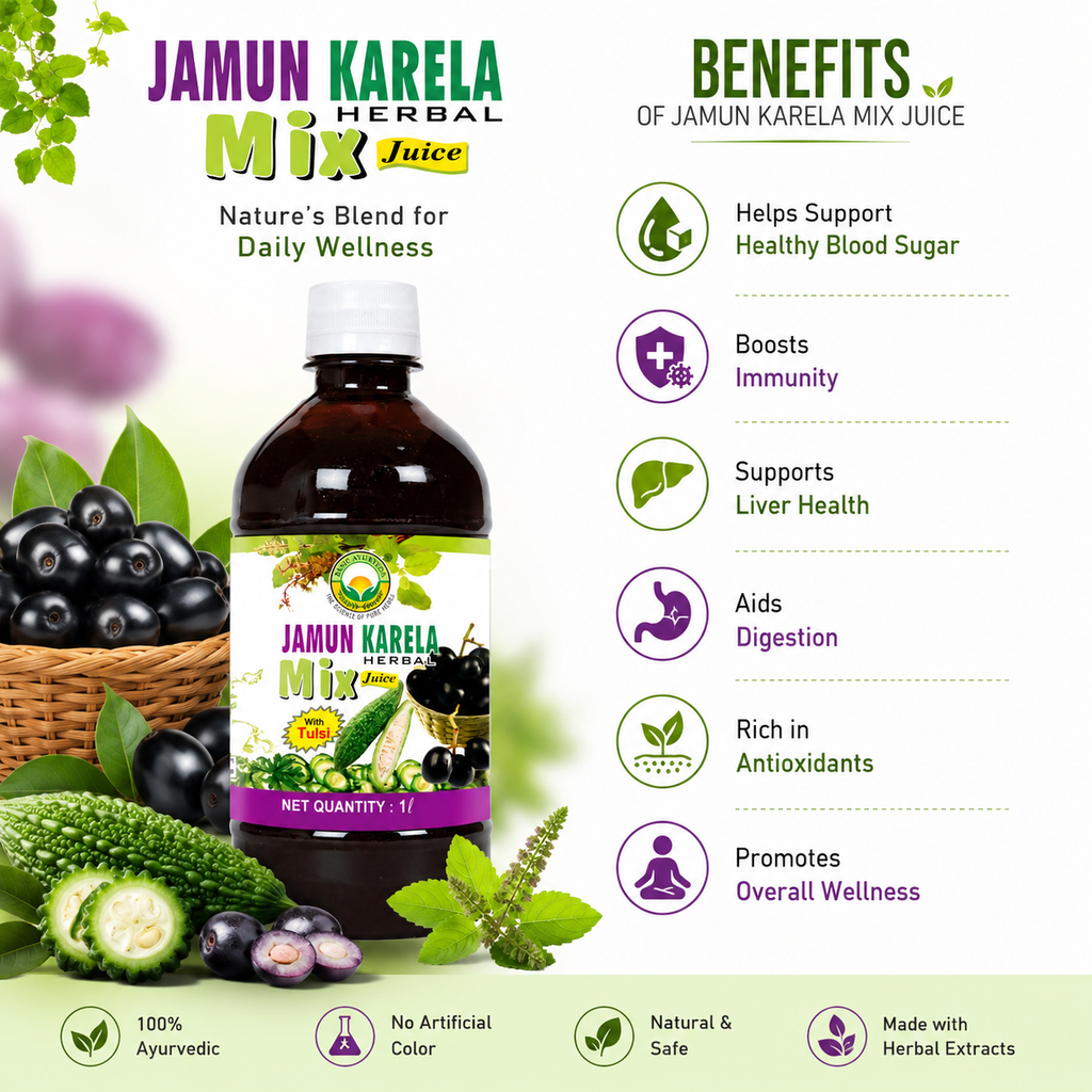 Basic Ayurveda Jamun Karela Herbal Mix Juice | Keep Skin Fresh | Good for Eye & Skin Health | Regulate Blood Sugar Level | Keeps Teeth and Gums Healthy | Natural Blood Purifier.