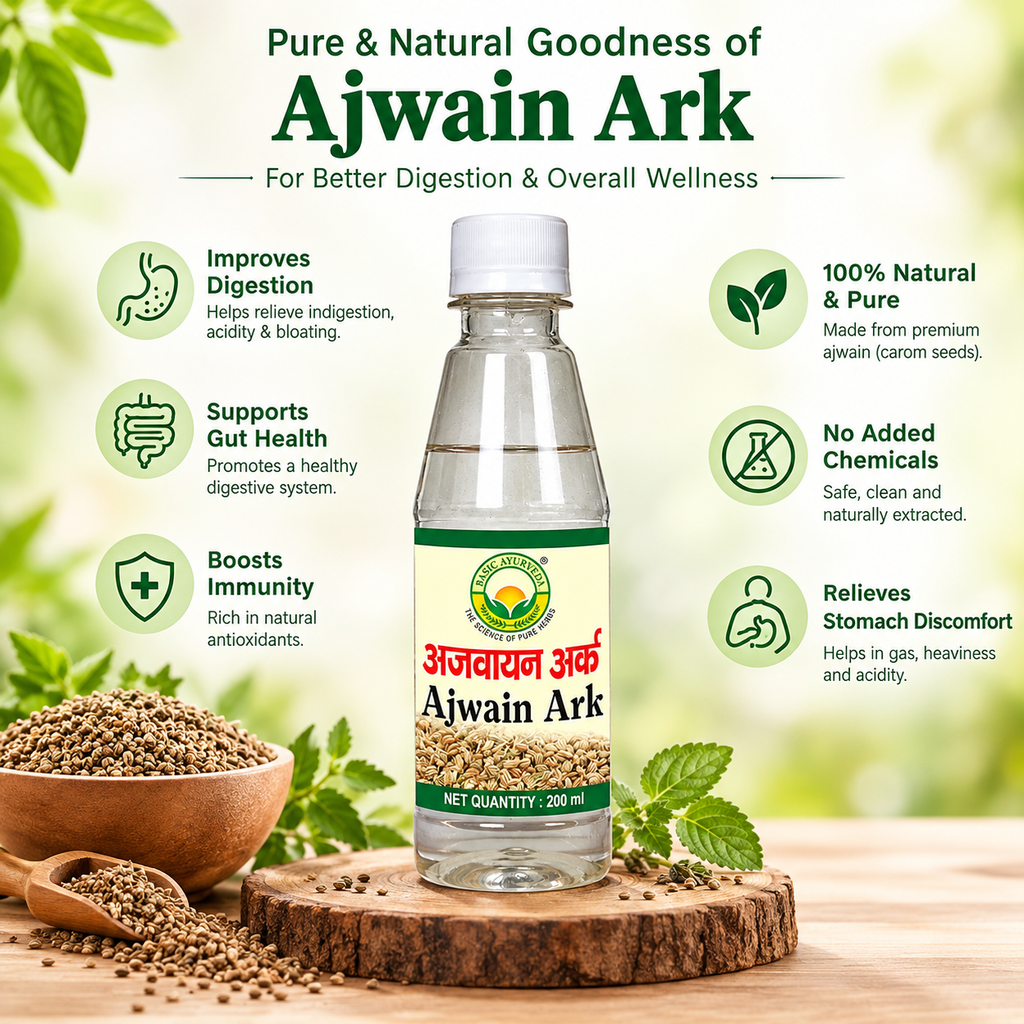 Basic Ayurveda Ajwain Ark 500ml | Pure Ajwain Water | Traditional Herbal Digestive Support | Natural Carom Seed Ark for Daily Wellness |