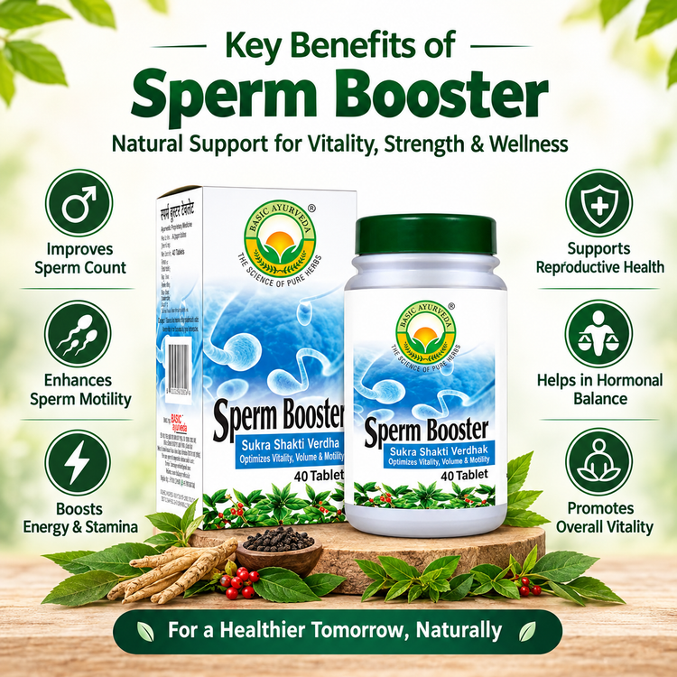 Basic Ayurveda  Sperm Booster Sukra Shakti Vardhak (Optimize Vitality, Volume & Motility) 40 Tablet